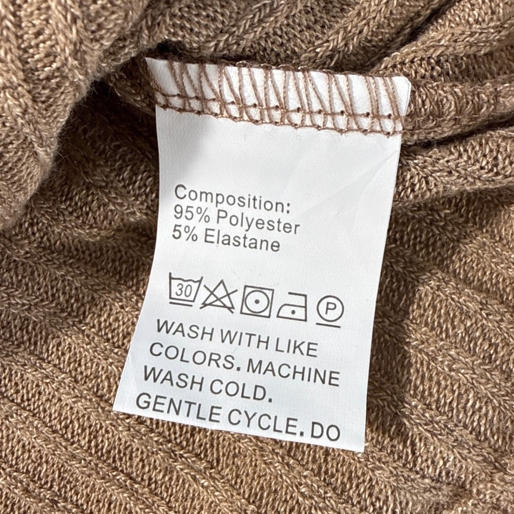 Ebizza Womens Ribbed V-Neck Long Sleeve Top Tan Brown Strap Detail Size Large - Picture 4 of 6